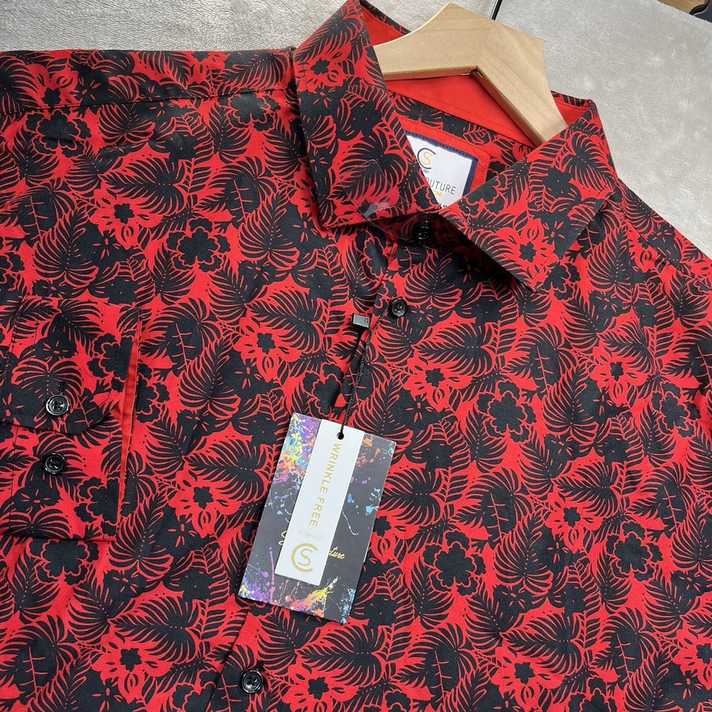 Suslo‎ Couture Luxury Men's Floral Slim Fit Button Down Long Sleeve Shirt 3XL